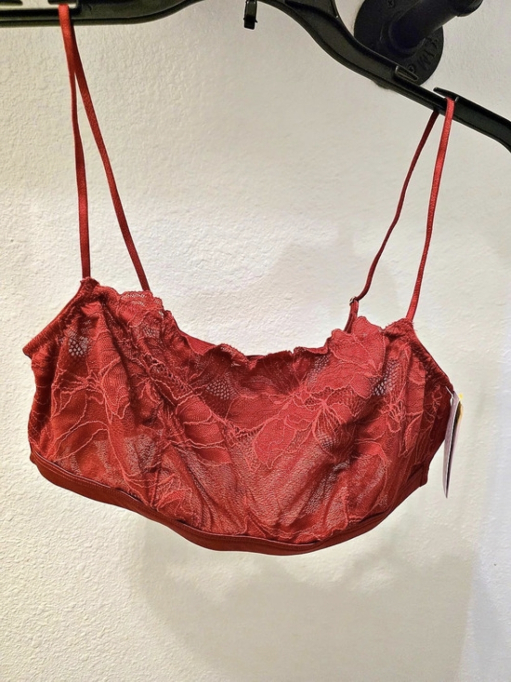 auden Lace Unlined Straight Neck Bralette Floral Lace Bra Red Medium